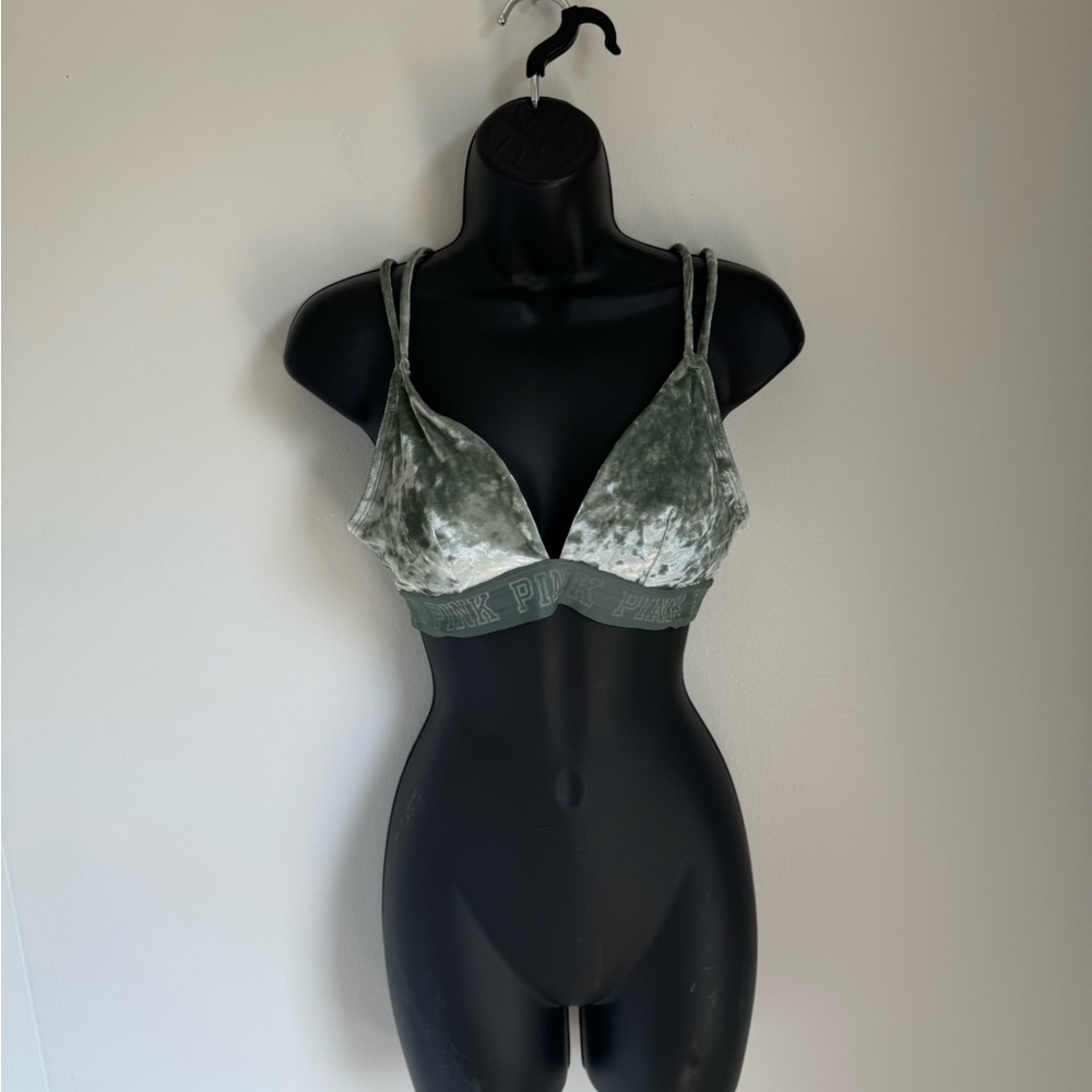VS Pink Green Velvet Bralette Size M